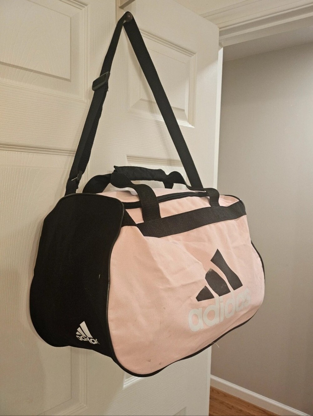 adidas Pink and Black Duffel Bag with Shoulder Strap